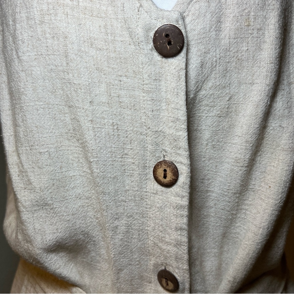 Women’s‎ Beige Linen Sleeveless Romper with Button Accents Tie Waist Size Large - Picture 10 of 14